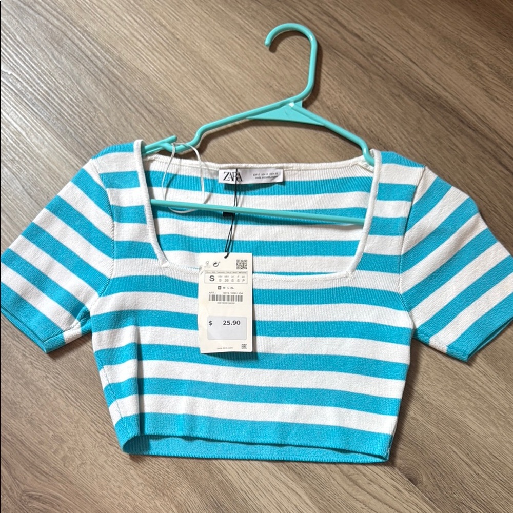 Zara Blue and White Striped Crop Top